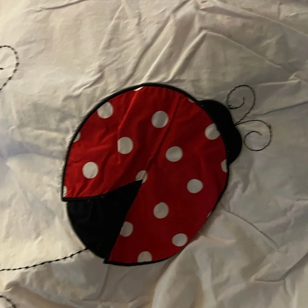 JoJO designs Decorative Ladybug Embroidered Comforter - White and Red